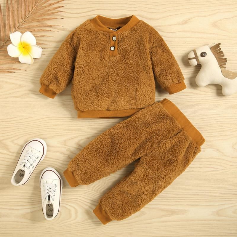 Conjuntos de ropa Niños Bebé Niños Niñas Color Sólido Peluche de manga  larga Lindo invierno Trajes
