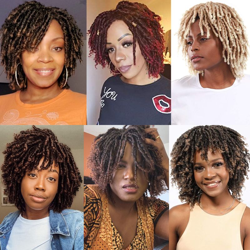 Dreadlock Curly Wig Short Synthetic Twist Natural Black /1b 30 Ombre Brown For Black Women and Dreadlock Curly Wig Short Synthetic Twist Natural Black /1b 30 Ombre Brown For Black Women and
