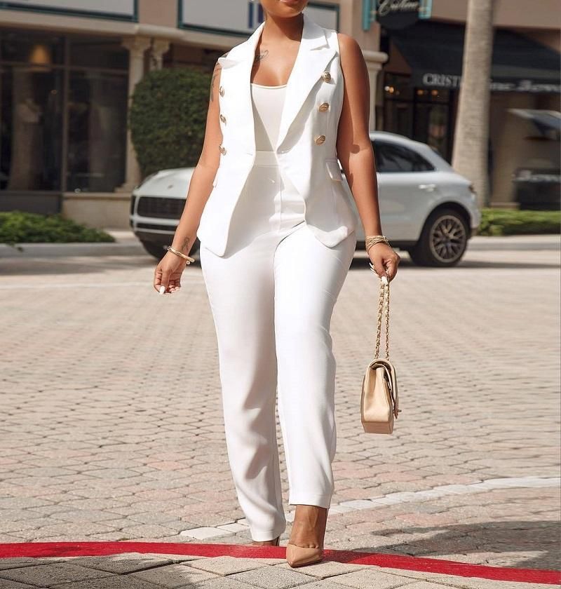 Compra Ensemble Blazer Casual Sin Mangas Sin Mangas Doble Blazer Blazer +  Pantalones Completos Conjuntos De Coincidencias Lady Office Blanco Set De  Dos Piezas Barato | Entrega Rápida Y Calidad | Es.Dhgate