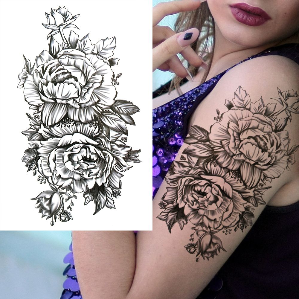 PerfectionsRose Peony Temporary Tattoos For Women Girls Black Lotus Dahlia Daffodil Henna Flower Tattoo Sticker Fake PerfectionsRose Peony Temporary Tattoos For Women Girls Black Lotus Dahlia Daffodil Henna Flower Tattoo Sticker Fake