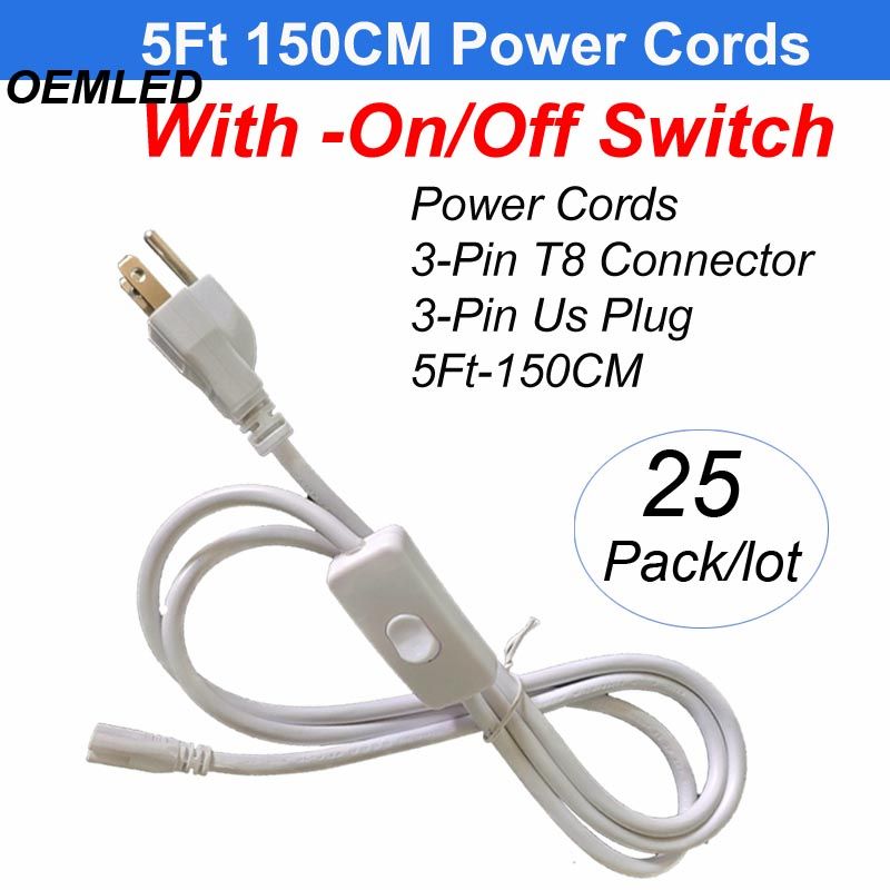3Pin 5Ft 150cm Power Cords With Switch