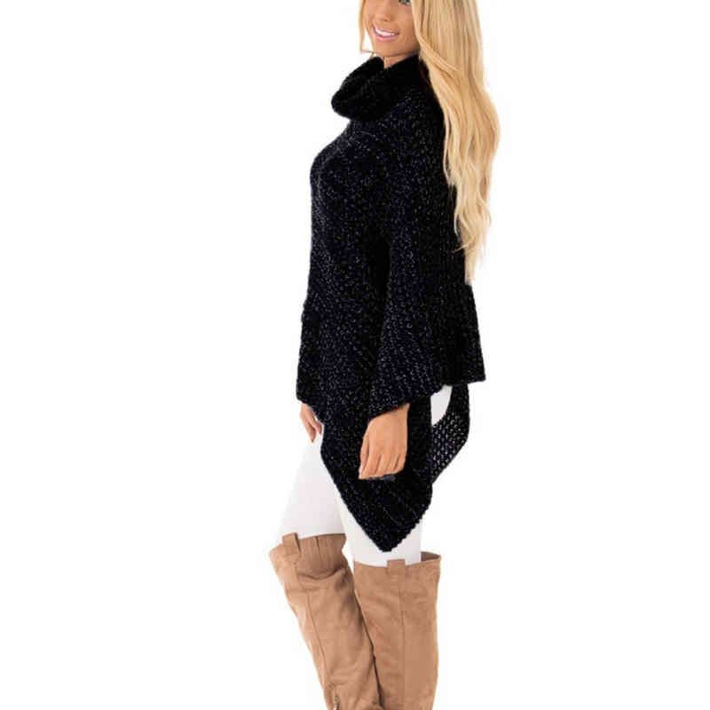 ROCMKL Womens Knit Turtle Neck Poncho with Button Irregular Hem Pullover Sweaters