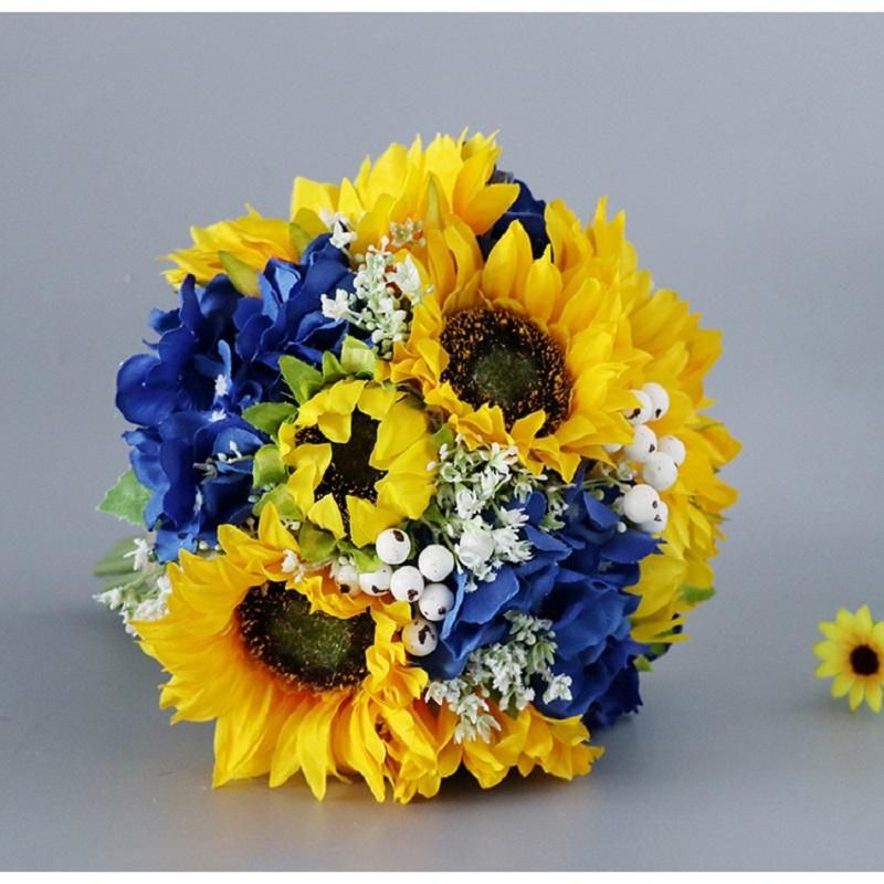 Casamento flores amarelo girassol bride buquet festa festa de casamento  acessórios nupcial buquês de flores azul