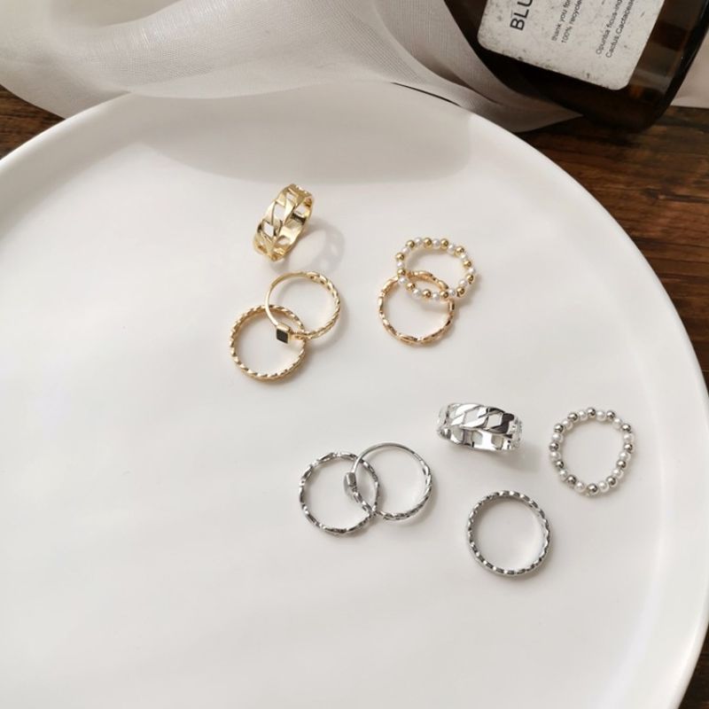 7pcs Fashion Jewelry Rings Set Hot Selling Metal Hollow Round