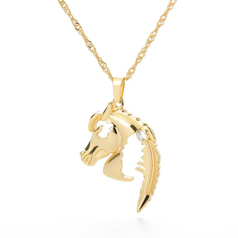 Colliers pendentifs Hip Hop Collier cheval pour femmes hommes en acier inoxydable couleur or Goth Halloween Punk bijoux cadeau_voghion.com