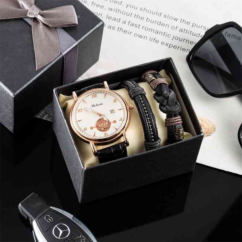 Rubicundo Descubrir Mojado Relojes para hombres 3pcs / set Fashion Casual Cuero Relojes de pulsera y pulseras de cuero de Rubicundo Descubrir Mojado Relojes para hombres 3pcs / set Fashion Casual Cuero Relojes de pulsera y pulseras de cuero de