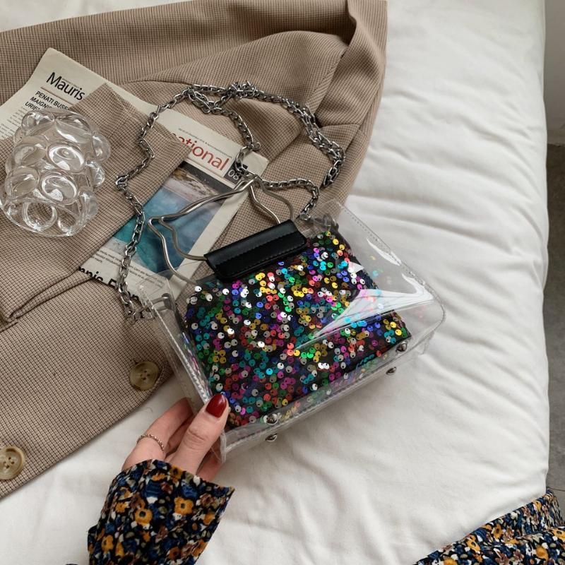 Bolsos de Lentejuelas de lujo Orejas de gato Bolsos de mano Mujeres Brillantes Transparente Bolsa