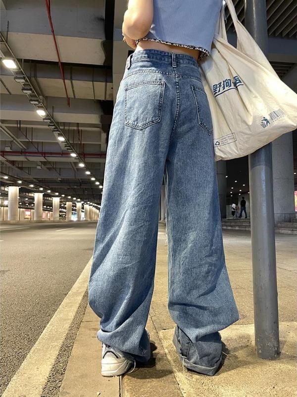 Acquistare Jeans Da Donna Streetwear Streetwear Brayed Denim Pantaloni Gamba  Dritta Estate 2021 Plus Size Vita Alta E Sottile Mopping Larga Economico |  Consegna Veloce E Qualità | It.Dhgate