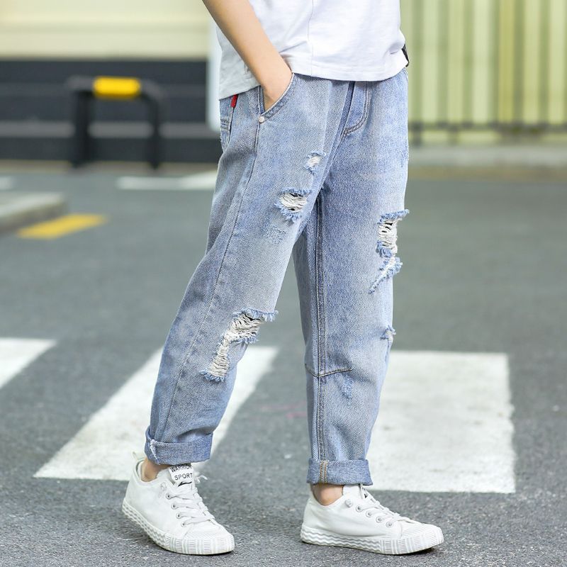 Jeans para niños adolescentes otoño largo de moda de moda pantalones de mezclilla