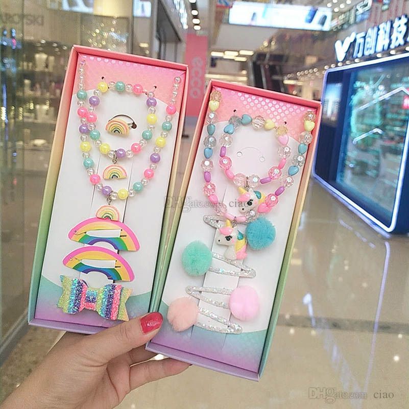 Collares de niñas Colgantes Accesorios para niños Moda Princesa Mermaid Trajes Pulsera 3pcs /