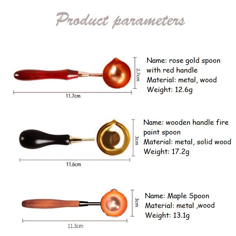 Vintage Elegant Wooden Handle Copper Wax Sealing Stamp Melting Spoon Gold  for Wax Seal Stamp Melting Spoon Envelope Seal Spoon 