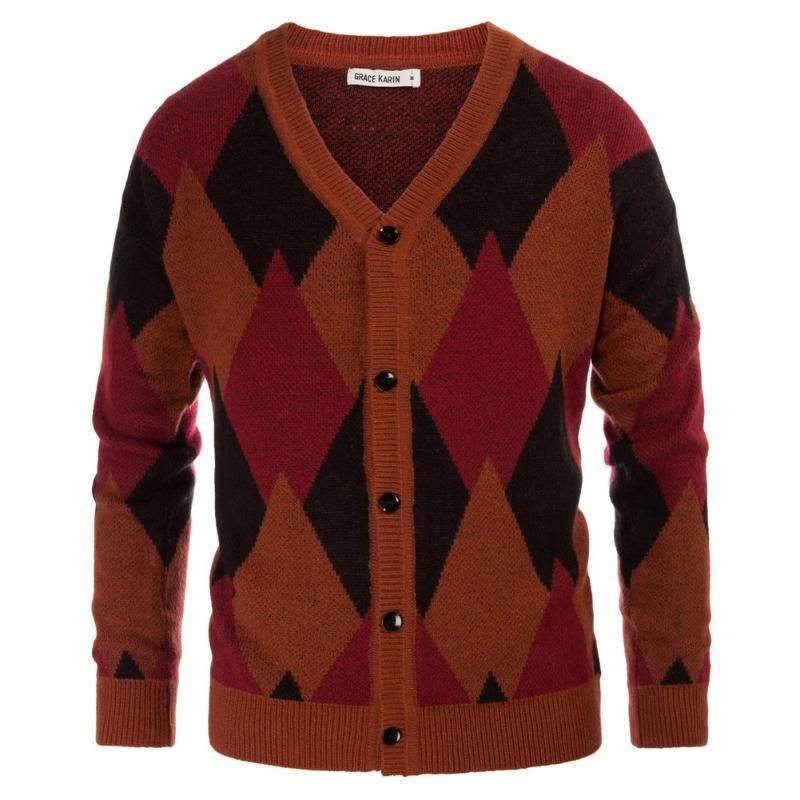 Mens Sweaters Men Diamond Pattern 