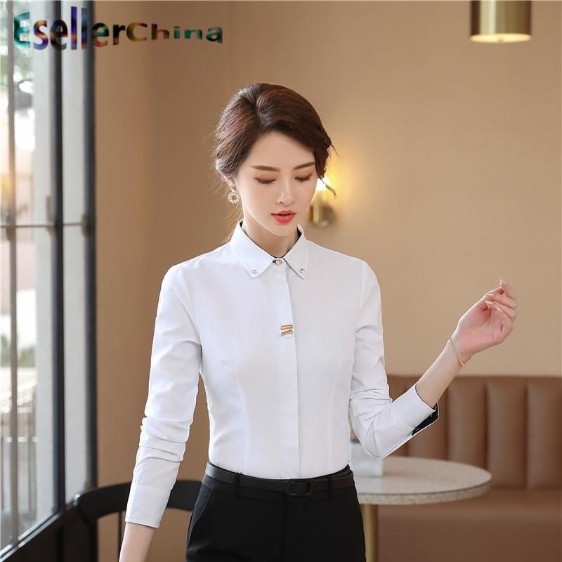 Blusas de las mujeres Camisas Novedad Blanco Formal Uniforme Estilos de manga larga para mujeres Trabajo Blusas de las mujeres Camisas Novedad Blanco Formal Uniforme Estilos de manga larga para mujeres Trabajo