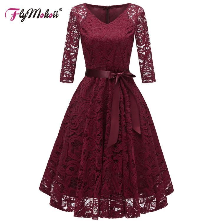 Compra Vestidos Casuales Mujeres Elegante Fiesta Noche Cena Túnica Túnica Vestido  Formal Bowknot Plus Size Talla Dama De Honor Vestido De Tres Cuartos De  Manga De Encaje Bola Barato | Entrega Rápida