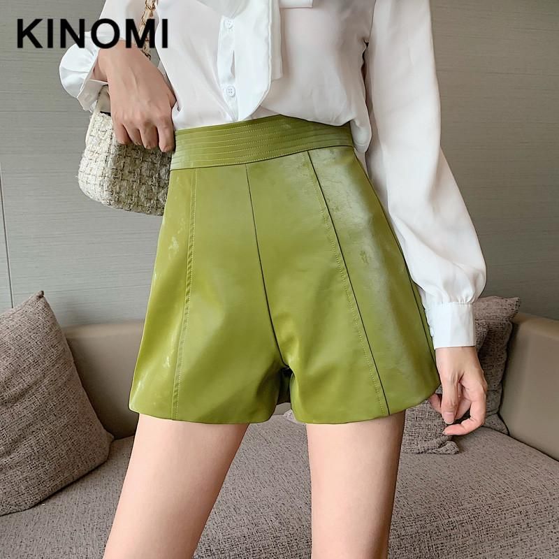 Acquistare Pantaloncini Da Donna Kinomi Autunno Autunno Inverno Colore  Verde Verde Fotografia Arrivo Breve Arrivo Alta Vita Larga Gamba Black  Casual PU Femmina Economico | Consegna Veloce E Qualità | It.Dhgate