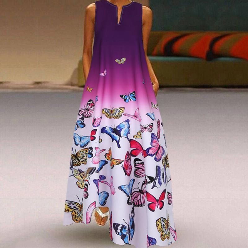 Vestido Maxi Sin Mangas Con Estampado Rosa Vintage Para Muje Vestido Maxi Sin Mangas Con Estampado Rosa Vintage Para Muje