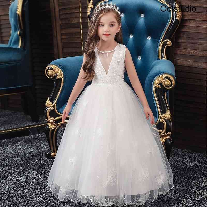 Vestido De Fiesta De Princesa De Encaje Con Flores Para Niña Vestido De Fiesta De Princesa De Encaje Con Flores Para Niña
