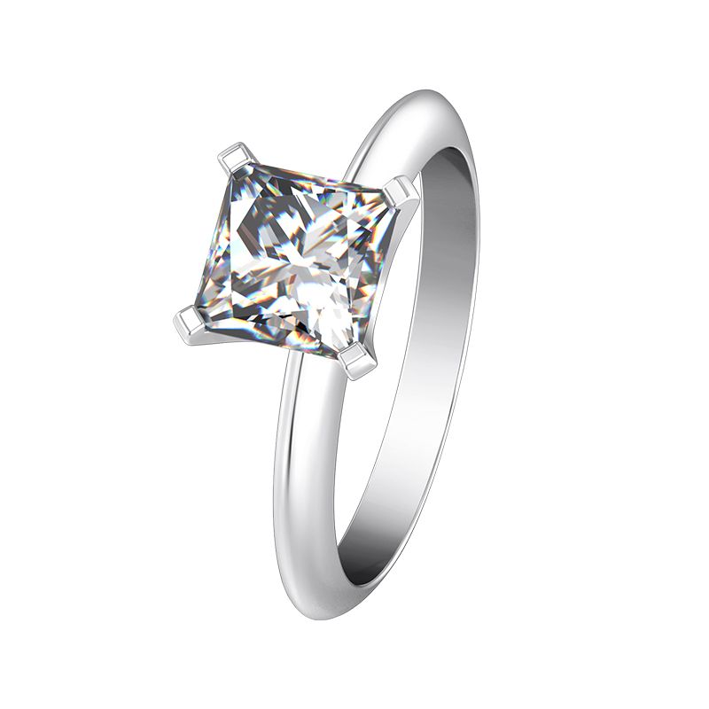Pure prata 925 jóias de casamento 1ct nscd anel de diamante anel de diamante princesa anéis de solitaire 18k banhado a ouro branco