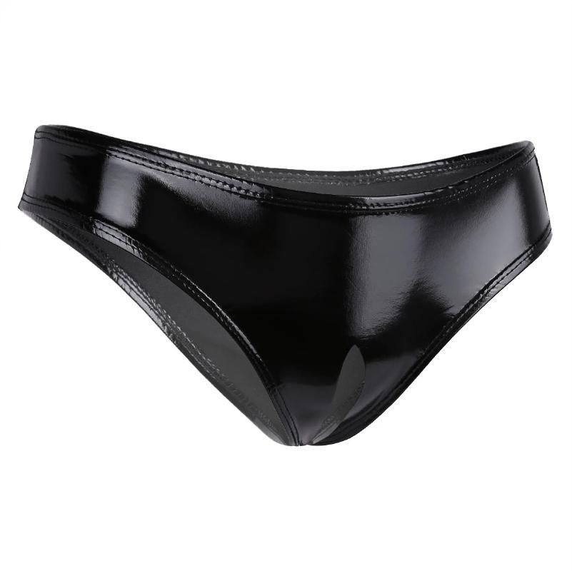 Women Leather Panties Thong Brief Open Crotch Latex Underwear Knicker Bikinis