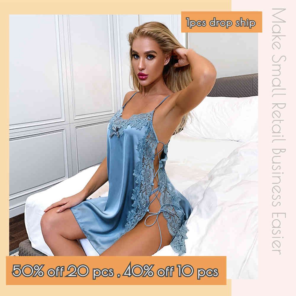 Compra Vestido Azul Sobre Vestido De Noche Ropa De Dormir Sexy Al Por Mayor  Mujer Lencería Seda Slit Babydoll Regalo De Boda CT 9542BL Barato | Entrega  Rápida Y Calidad | Es.Dhgate