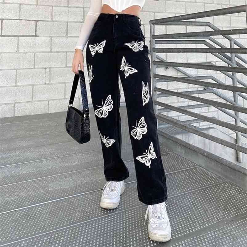 Compra Butterfly Black Denim Y2K Pantalones Mujeres Jeans Para Niñas  Femenino Moda Vintage Largo Alto Pantalón Cintura Harajuku 210518 Barato |  Entrega Rápida Y Calidad | Es.Dhgate