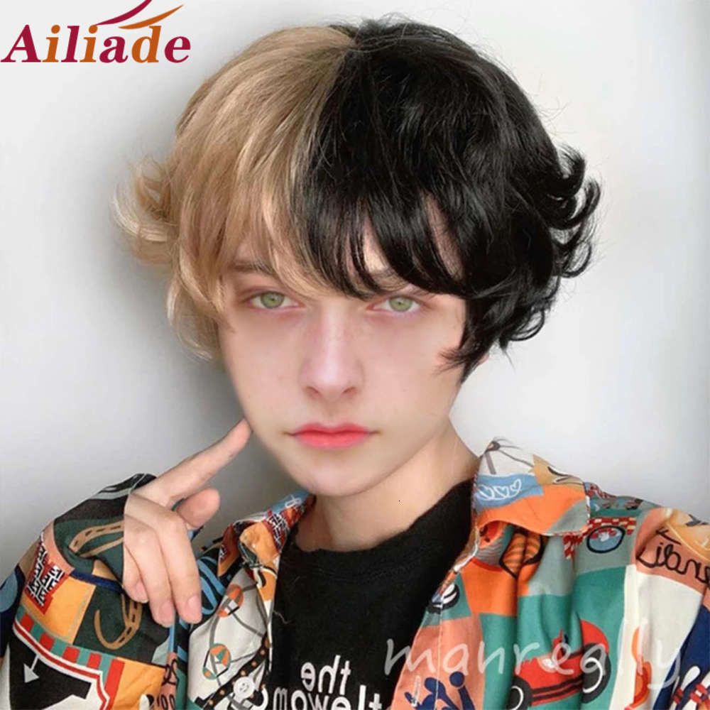 PIX corto corte recto negro blanco amarillo medio cosplay anime traje de anime halloween pelucas sintéticos PIX corto corte recto negro blanco amarillo medio cosplay anime traje de anime halloween pelucas sintéticos