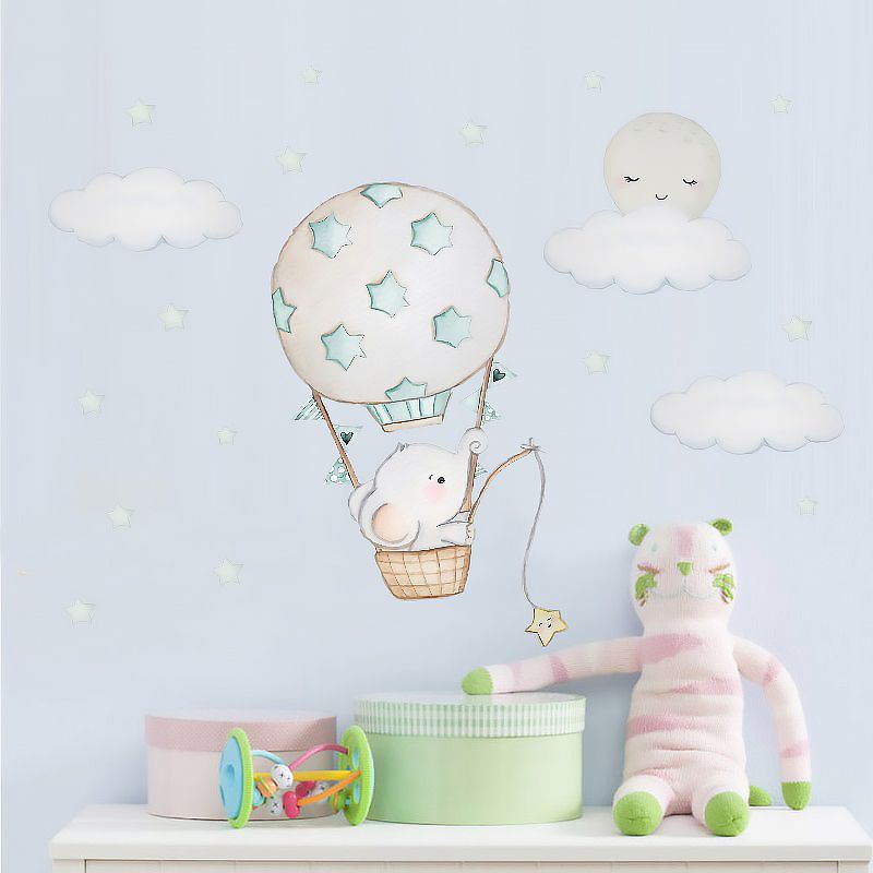 Acheter Stickers Muraux Delephant De La Peche De Dessin Anime Pour Enfants Chambre Bebe Chambre Bebe Pepiniere Decor Vinyle Muraux De Mur Decalques A La Montgolfiere Hot Air Clouds Home De 15 69
