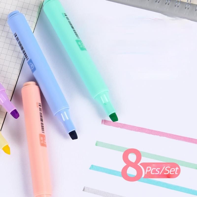 6pcs Fluorescent Marker Pens In Macaron Colors With Cat Claw