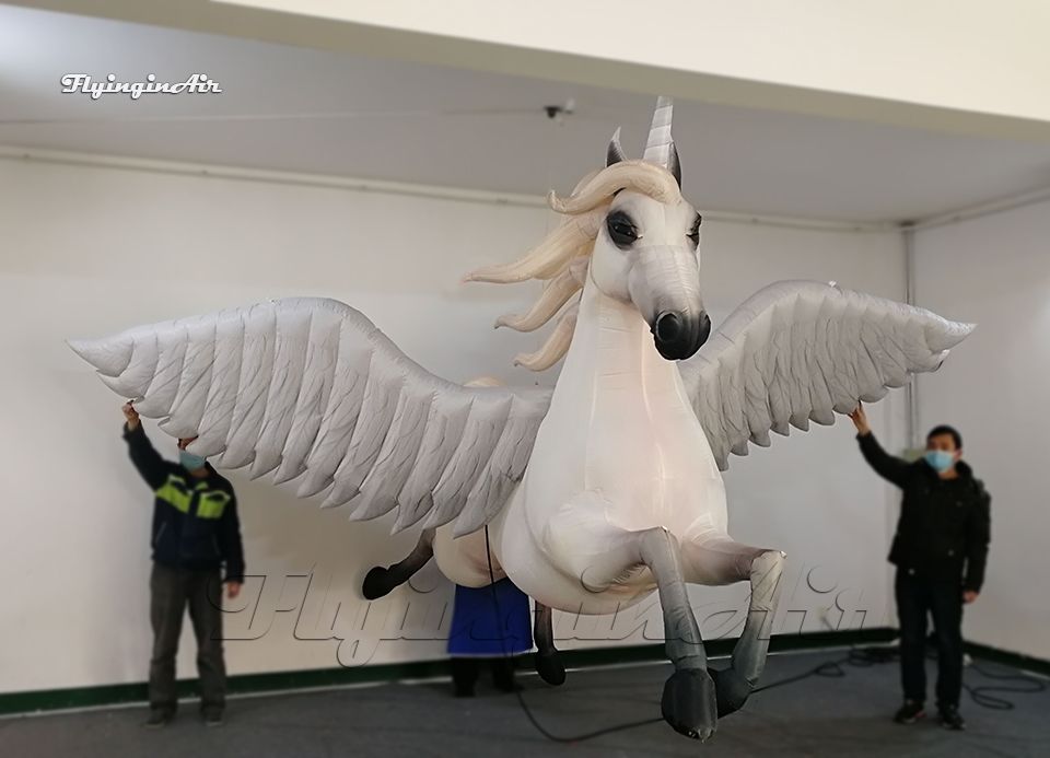Hanging White Inflatable Unicorn 3m Height Cartoon Animal Mascot Model Air Blown Flying Horse With Wings Hanging White Inflatable Unicorn 3m Height Cartoon Animal Mascot Model Air Blown Flying Horse With Wings