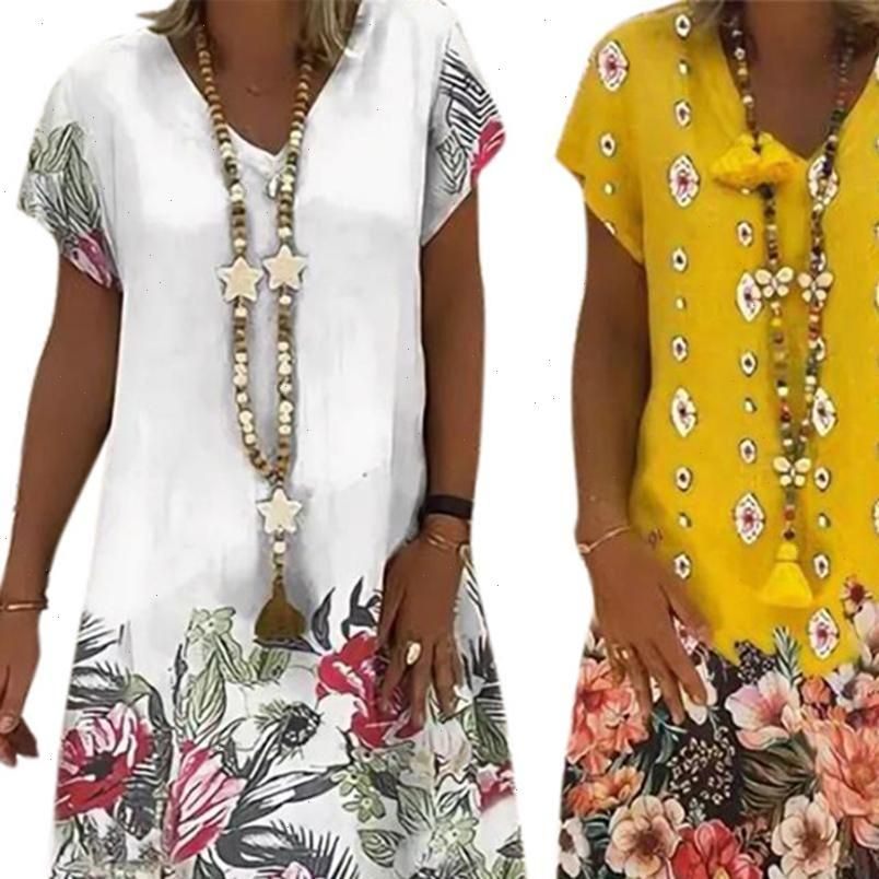 Vestido E Mujer Manga Corta Cuello O Impresión Señoras Suelt Vestido E Mujer Manga Corta Cuello O Impresión Señoras Suelt