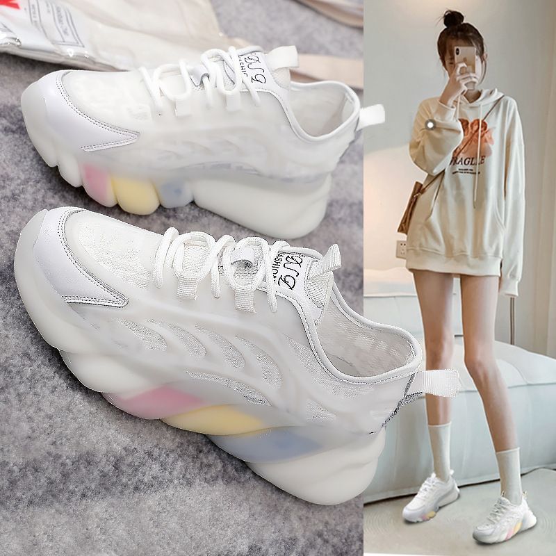 2021 Rainbow Daddy Dames 2021 Nieuwe Zomer Veelzijdige Dikke Zool Casual  Lederen Sport Dunne Ademende Kleine Witte Schoenen Van Cnc444, 70,46 €  |DHgate