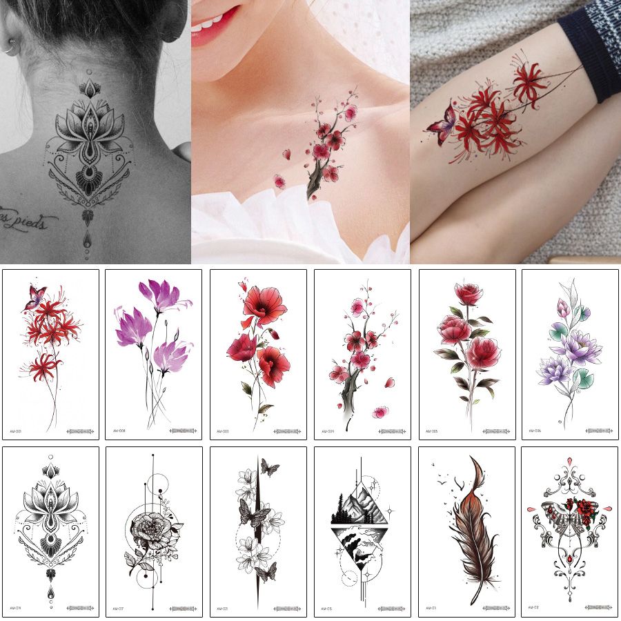 Half Arm Tattoo Sticker Colored Drawing Blossom Flower Geometry Butterfly Decal Fake Black Skeleton Chest Body Half Arm Tattoo Sticker Colored Drawing Blossom Flower Geometry Butterfly Decal Fake Black Skeleton Chest Body
