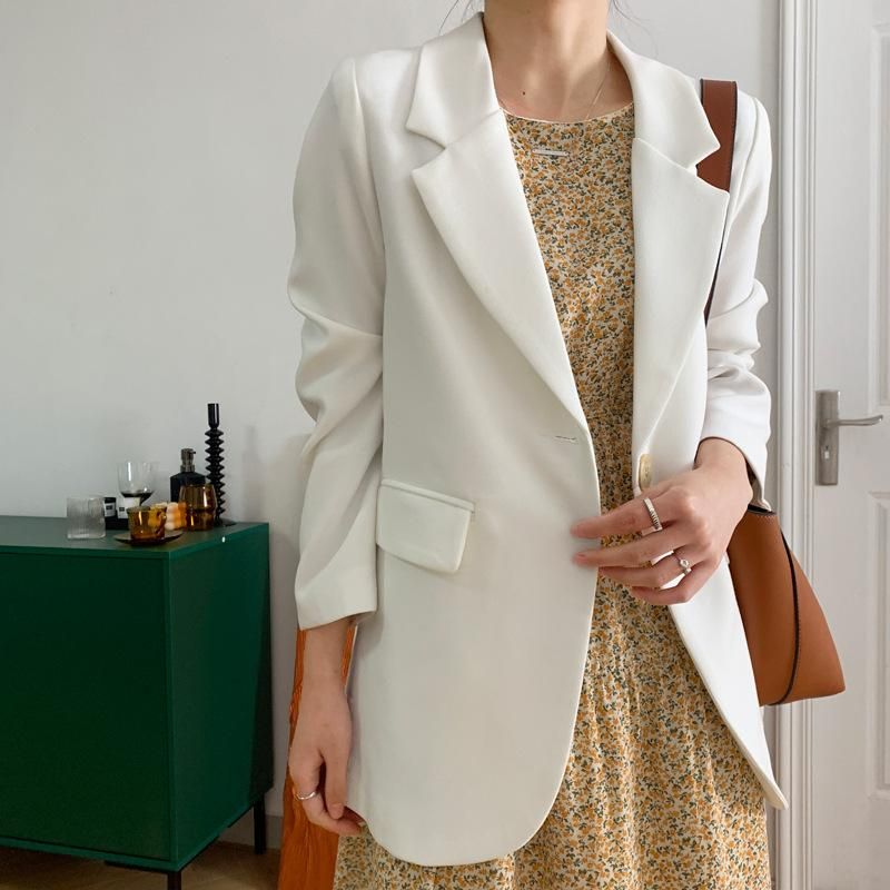 Compra Trajes De Mujer Blazers 2021 Mujeres Abrigo De Primavera Girar El  Cuello Blanco Vintage Tops De Las Señoras Para La Ropa De Blazer De Una  Sola Hebilla Barato | Entrega Rápida
