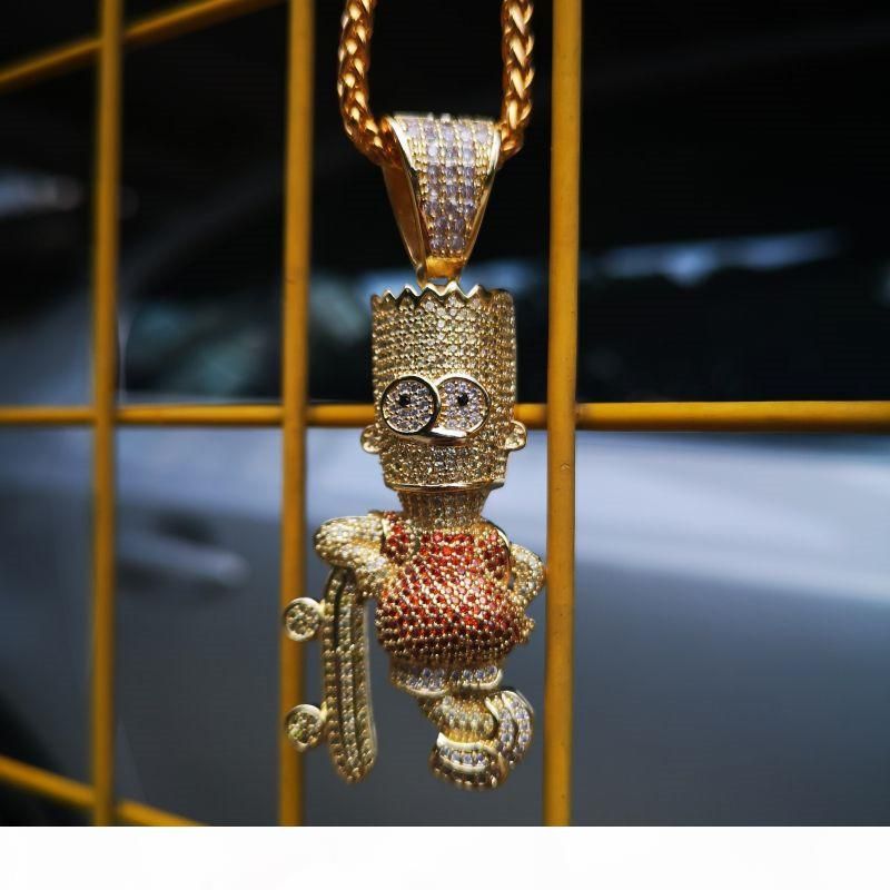 Hip-Hop Bart Simpson Charm Necklace Bling Pendant Chain For Men Women
