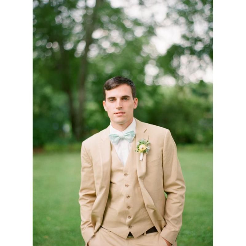 Latest Khaki Tan Linen Wedding Suits 