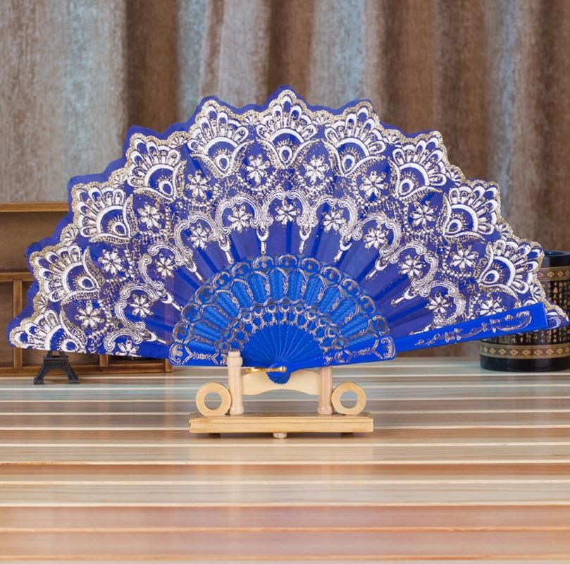 Chinese/Spanish Style Dance Wedding Lace Silk Folding Hand Held Flower Fan Gift 