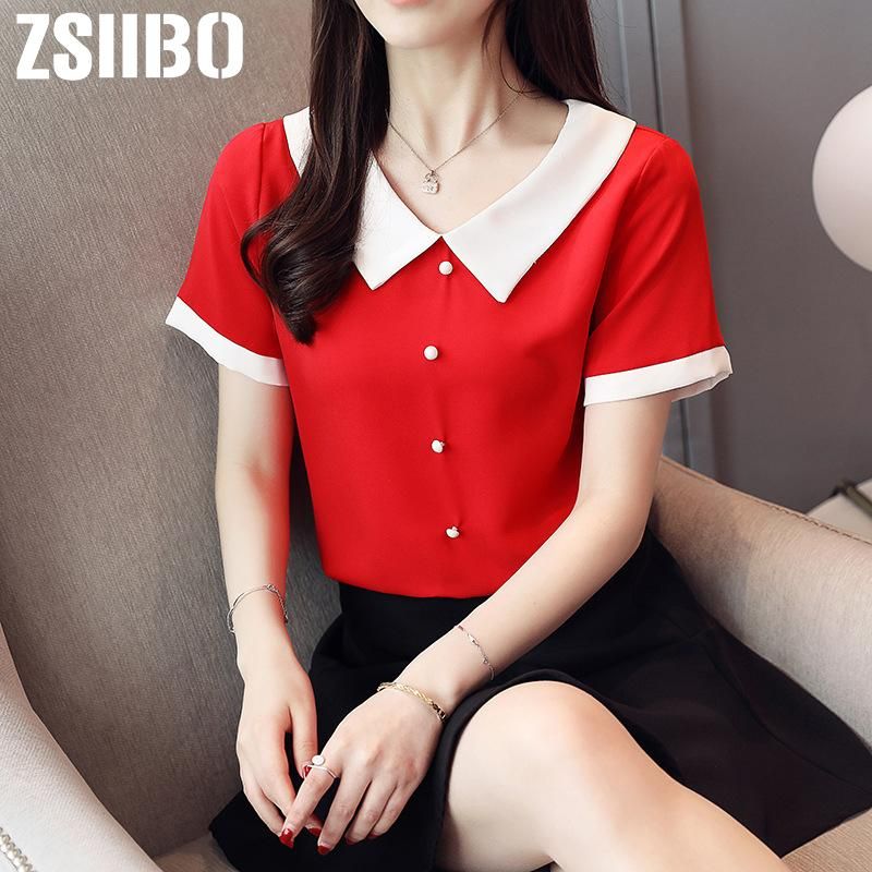 kawaii blusa marinero collar de gasa camisa de gasa elegante empalmado top manga