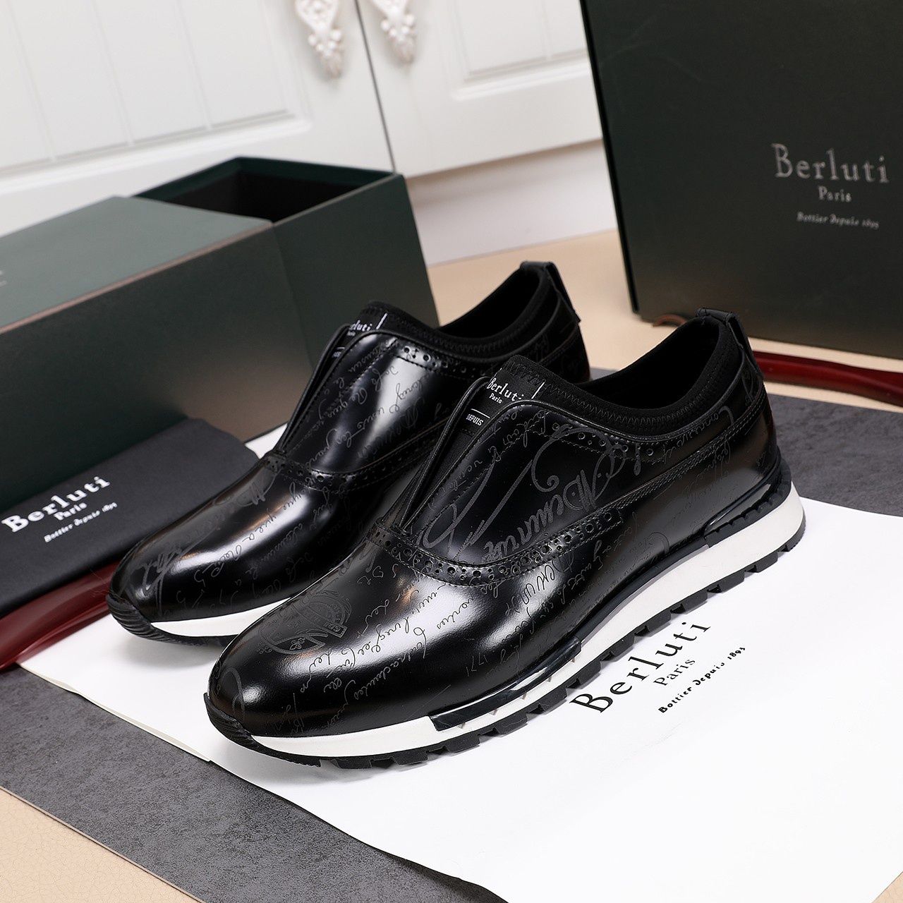 Brand New Berluti Mirage Black Venezia Leather handmade dress shoes