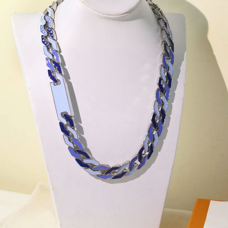 Louis Vuitton Cuban Chain Necklace Blue in Metal/Enamel with