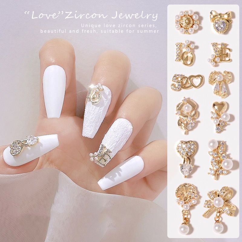 Elegante amor rosa mariposa colgante de uñas encantos diamante 3d aleación uñas arte circón perla