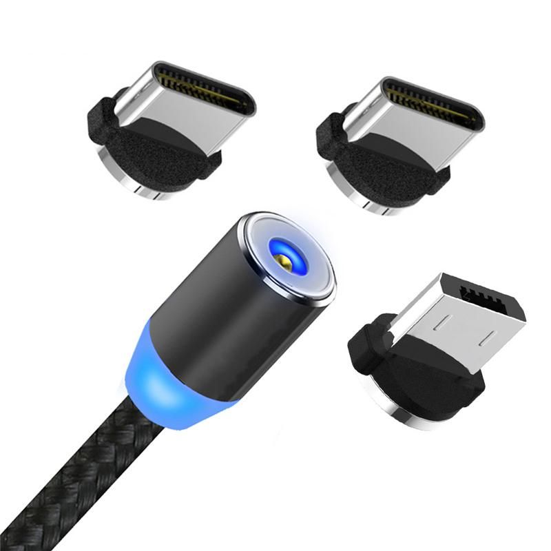 3 in 1 magnetische Ladegerät Kabel 2A Nylon LED leuchtende Kordel 1m 2m Micro USB-Typ C Laden für Samsung Huawei