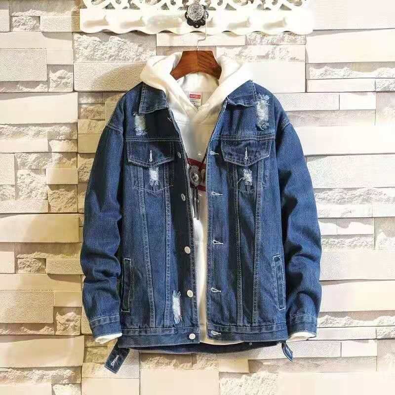 Men Denim Jacket Streetwear Hip Hop Hooded Casual Loose Outerwear