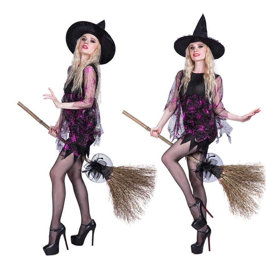Frauen Erwachsene Halloween Cosplay Hexe Kleid Kostüme Karneval Masquerade Spitze Spinne Funny Party Performance Kleidung mit Hut H0910