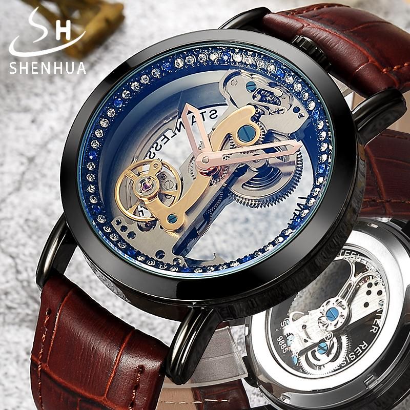 Groothandel Stijlvolle En Goedkope Voorzien Zijn Van Shenhua 2021  Transparante Tourbillon Horloge Mechanische Polsleer Zelf Windende Heren  Automatische Horloges Voor Heren Horloges |DHgate