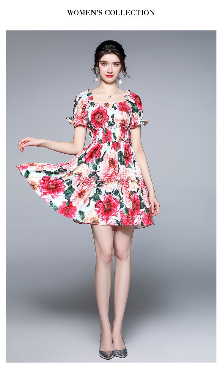 Sexy Slash Cuello Vestido de vacaciones 2021 Moda Verano Belleza de mujer Vestidos de impresión floral Vestidos de manga corta Busto elástico y cintura Lady's Casual Wear Sexy Slash Cuello Vestido de vacaciones 2021 Moda Verano Belleza de mujer Vestidos de impresión floral Vestidos de manga corta Busto elástico y cintura Lady's Casual Wear