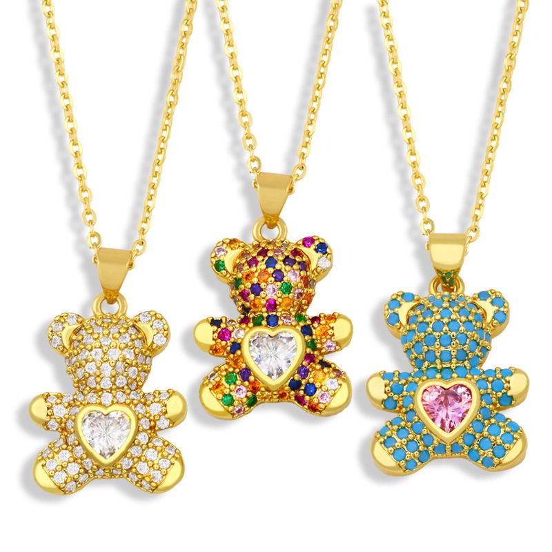 Love Heart Teddy Bear Necklaces 18K 