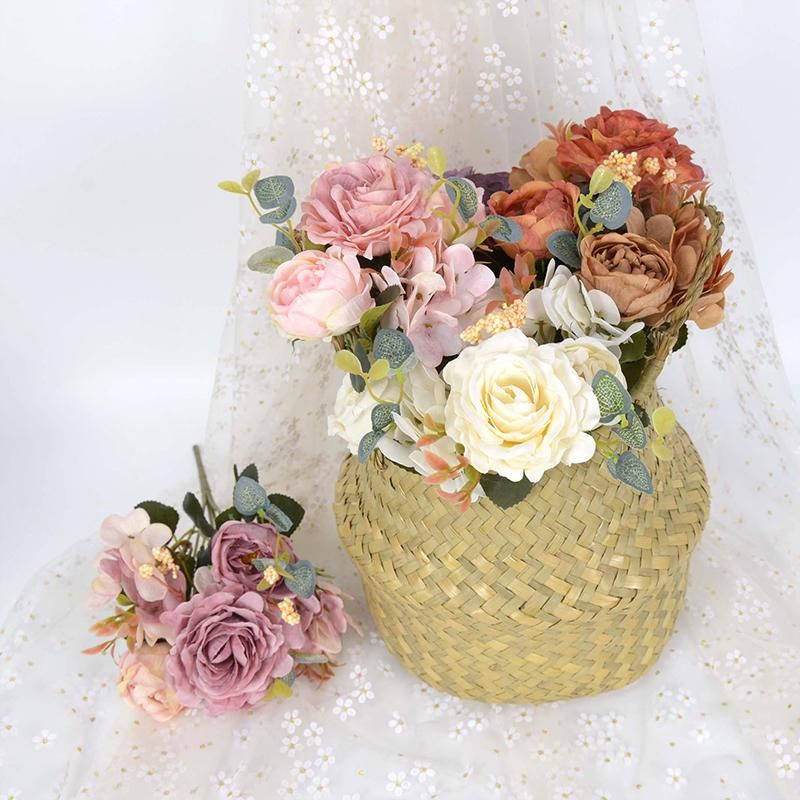 Artificial Flowers Retro Silk Rose Bouquet Hydrangea Peony Vintage Bride Holding