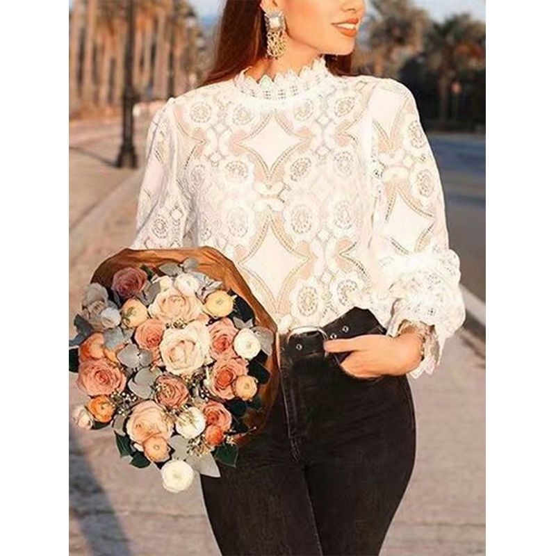 Compra Mujeres Blusas Mujer Encaje Blusa Elegante Formal Bordado Manga  Larga Camisas Oficina Señora Flor Hueco Moda Femenino Femenino Ropa Barato  | Entrega Rápida Y Calidad | Es.Dhgate