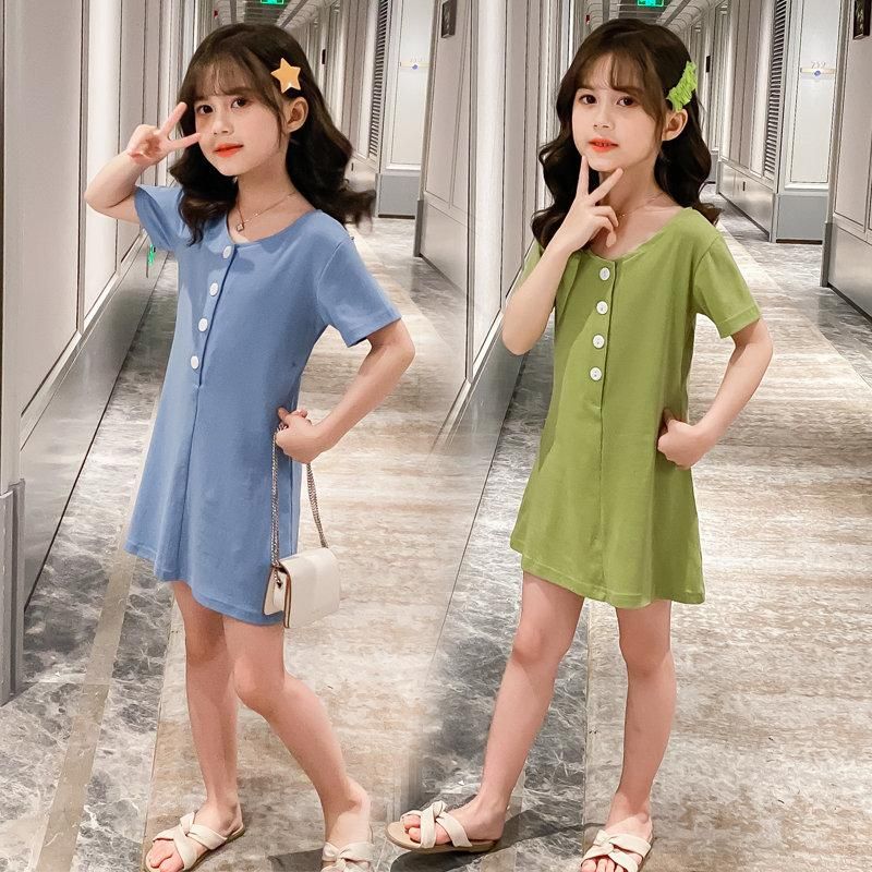 Vestidos niños para niñas Vestido de verano casual de color sólido de algodón 4 5