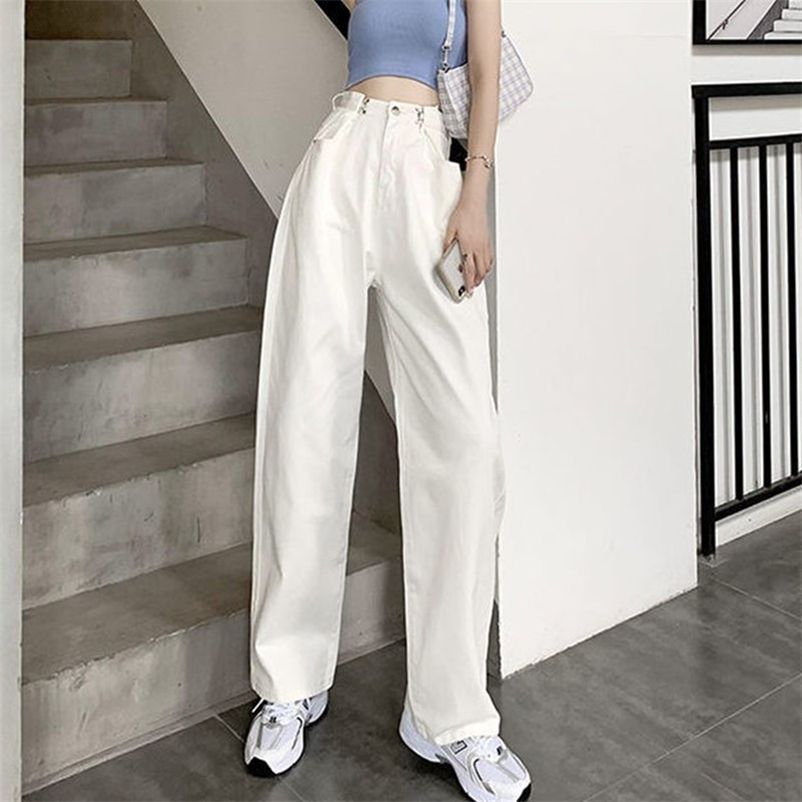 Compra Pantalones Vaqueros Coreanos Sueltos De Alta Cintura Para Mujer Pantalones  Rectos Mamá Jeans Blanco Boyfriend Femenino Pierna De Calle De Piernas  Anchas Pantalones De Primavera 210730 Barato | Entrega Rápida Y